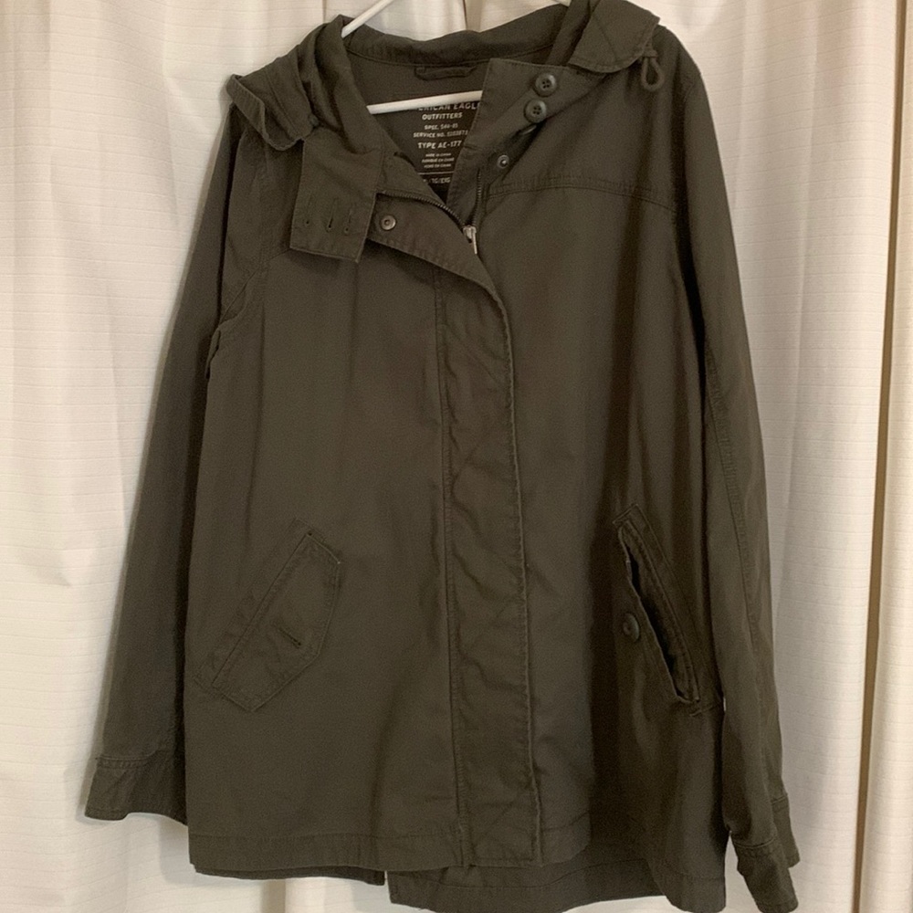 American eagle utility jacket off-center front zip with hood